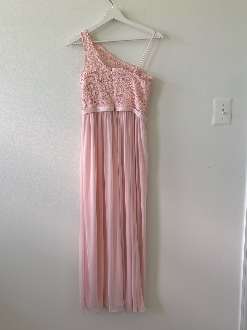 David's Bridal - Girl’s Pale Blush Lace One-Shoulder Maxi Dress - Picture 2 of 7